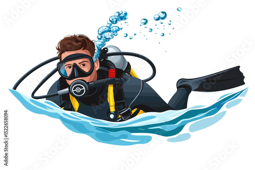 Diver swimming underwater illustration