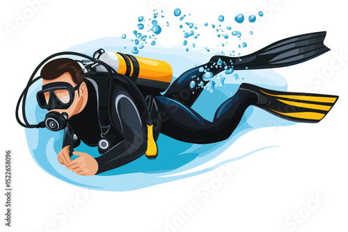 Diver swimming underwater illustration