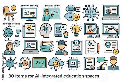 Educational tools showcasing AI integration in learning environments with various interactive elements for students