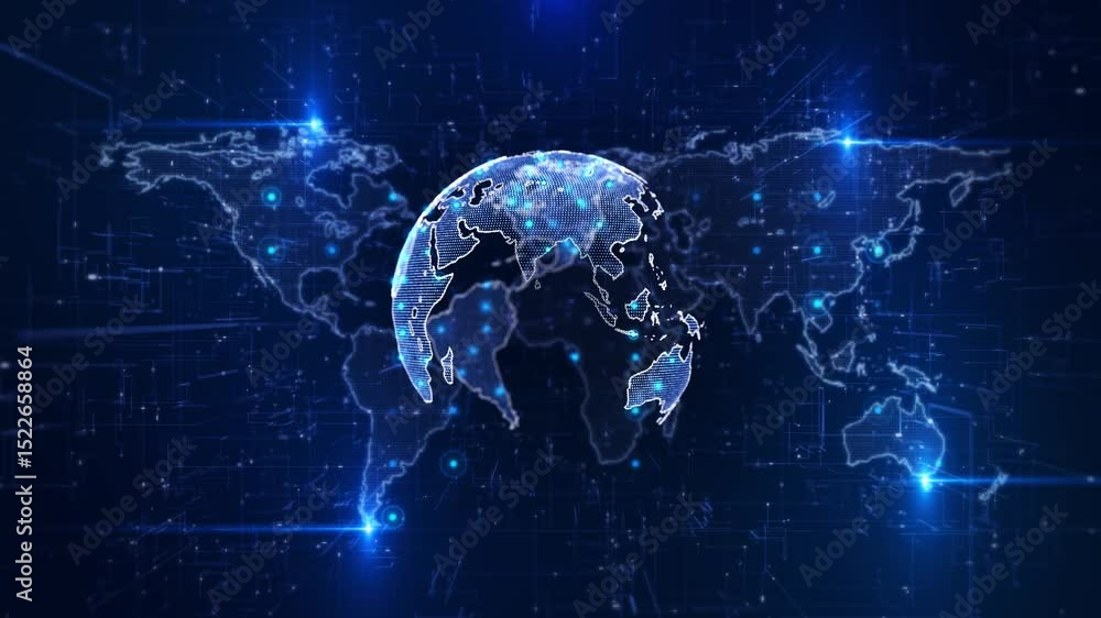 Vidéo Stock Futuristic 3D World Map Animation Digital Technology Hud ...