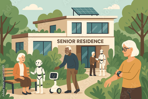 Smart senior residence with robots and wearable health tech
