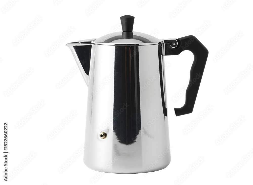 Obraz premium Stainless steel coffee percolator isolated on transparent background