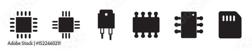 Microchip vector icon set in solid style. microchip glyph icon, Microchip Processor icons set Line and Glyph black vector icon stock illustration Vector illustration.