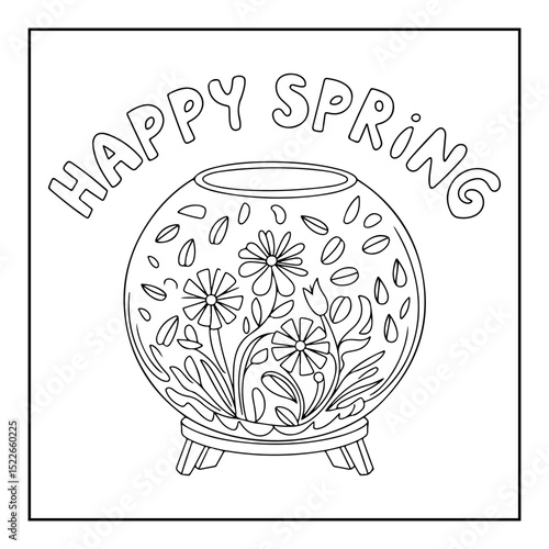 happy spring jar with flowers cartoon illustration coloring books