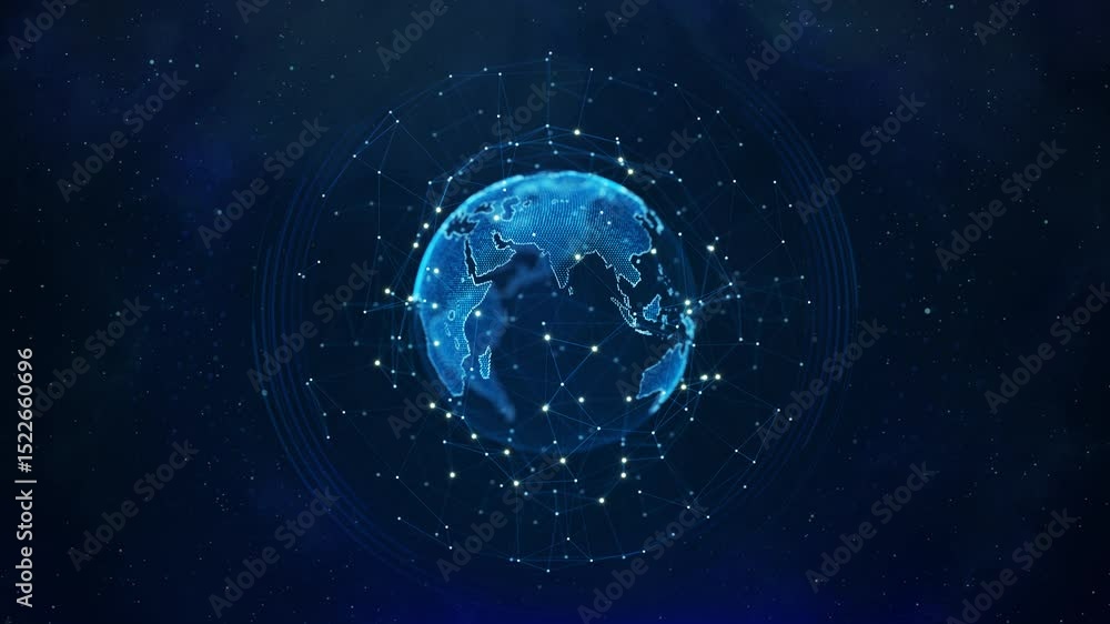 3d World map network connection Hi-tech Cyber digital technology concept. digital technology worldwide web 3.0, metaverse holographic globe space connection. Science fiction, artificial intelligence