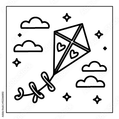 a kite with clouds and stars cartoon illustration coloring books