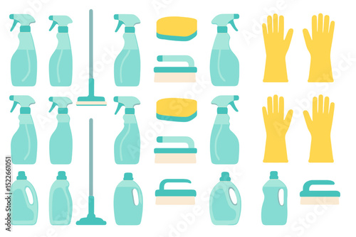 Cleaning supplies arranged for effective home sanitation and maintenance tasks