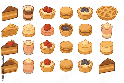 Delicious assortment of desserts featuring cakes, pastries, and tarts arranged in a colorful layout