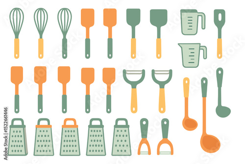 Seamless kitchen utensil pattern with whisks, graters, and spatulas