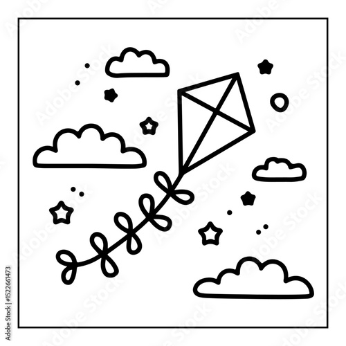 a kite with stars and clouds cartoon illustration coloring books