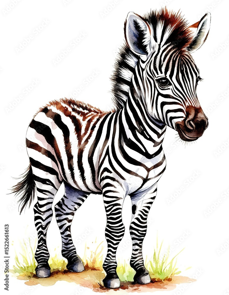 Fototapeta premium cute little zebra watercolor on white background.
