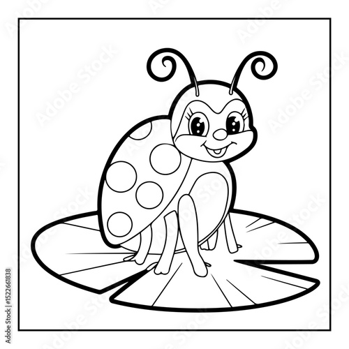 ladybug on a lily pod cartoon illustration coloring books