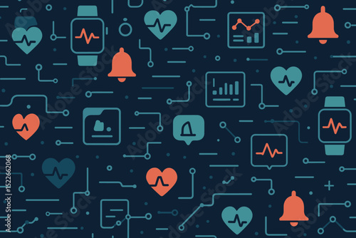 Seamless wearable tech pattern with health and data icons