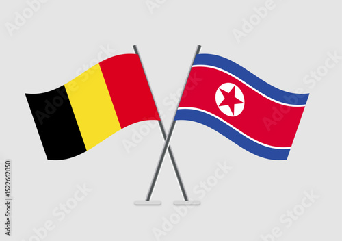 Belgium and North Korea vector flags paired in official graphic pose