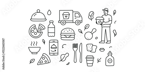  food delivery service icon set
