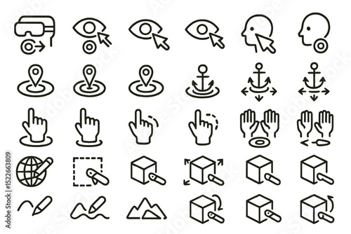 Collection of vector icons showcasing diverse digital interaction concepts and technologies in a minimalist design