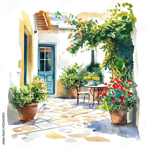 watercolor of Outdoor Rug, vector high quality, isolated on a white background.
