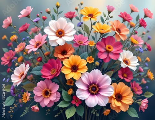 soft focus digital painting of a colorful floral collage with no fine detail