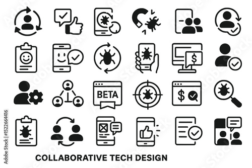 Innovative collaborative tech design icons showcasing modern solutions for communication and problem-solving in technology