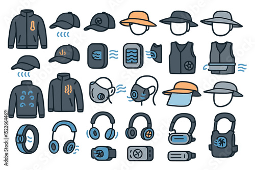 Collection of stylish and functional outdoor apparel and accessories for various activities and climates