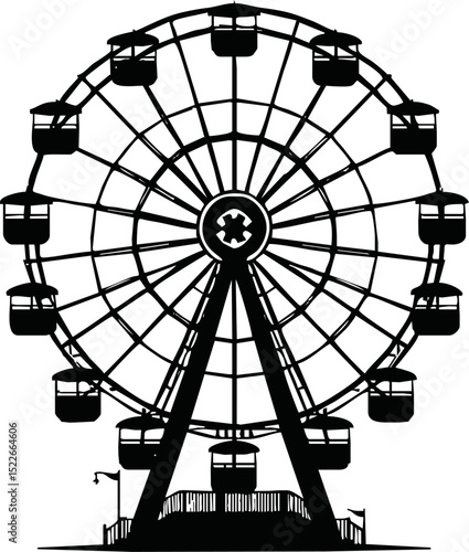 Silhouette of a ferris wheel isolated vector on white background