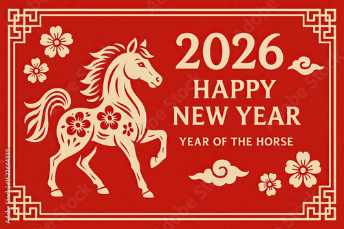 2026 year of the horse: elegant red and gold chinese new year celebration