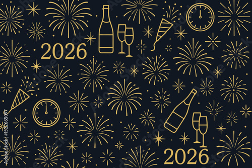 Exciting New Year celebration with fireworks and party gear welcoming 2026