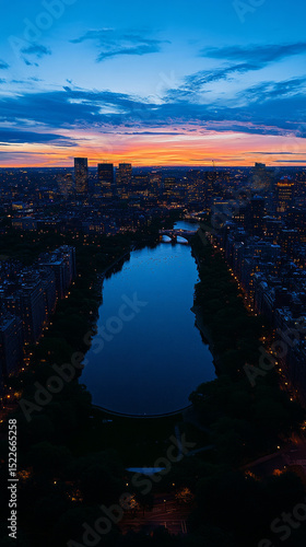 Sunset over the city with river and bridges. Great for city guides, travel sites and articles about city life.