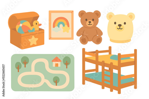 Colorful toys and a cozy bunk bed create a playful children's bedroom setting full of joy and imagination