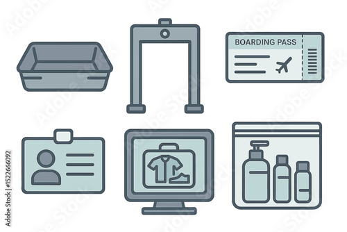 Airport security and screening icons in modern flat design