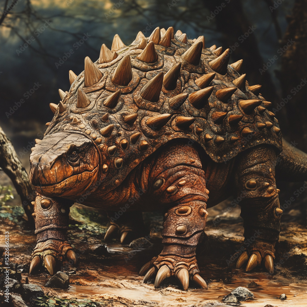 Fototapeta premium ankylosaur, ancient animals, illustration, background, creatures, dinosaur, isolated, dino, ancient, prehistoric, big, extinct, jurassic, nature