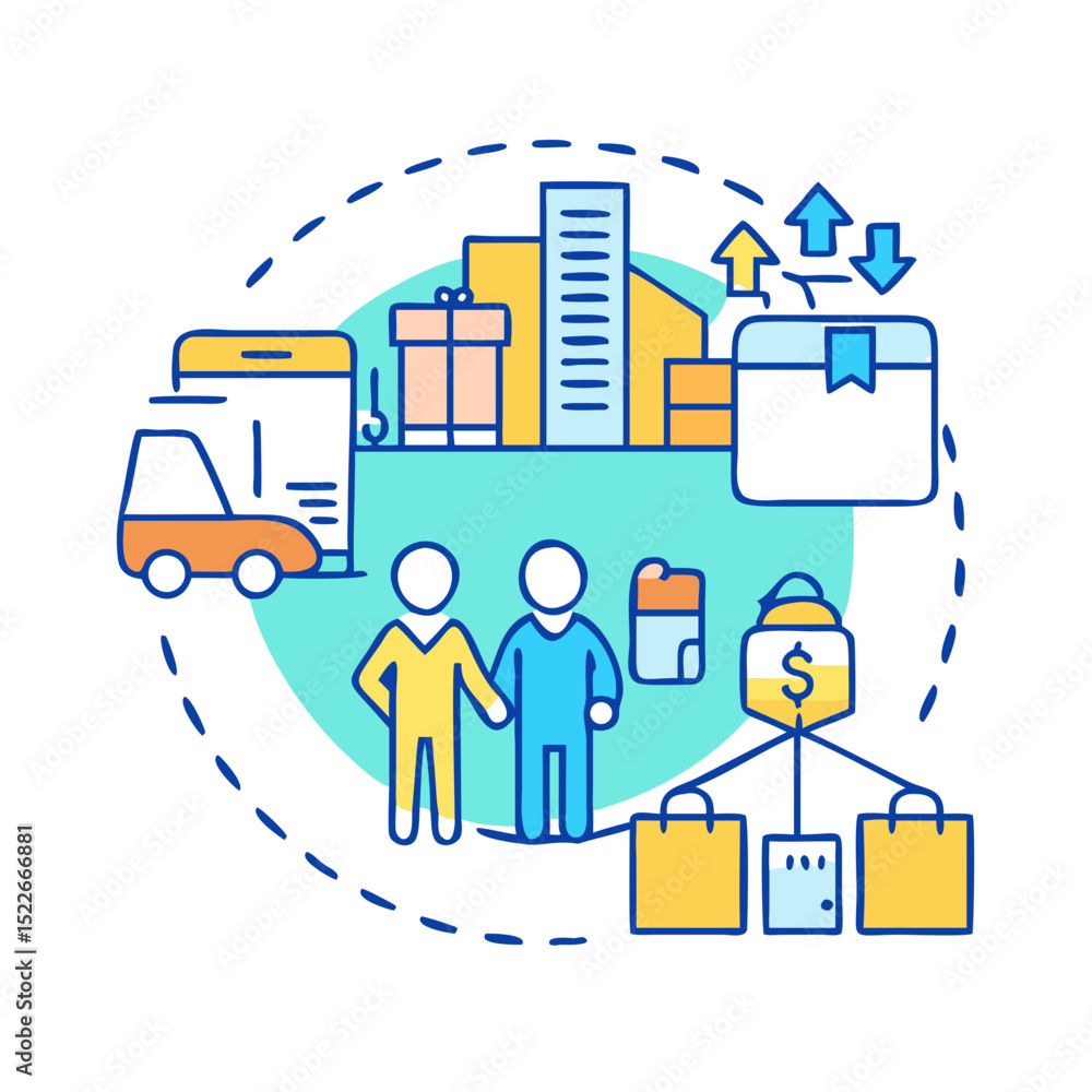 Fototapeta premium B2B icon set. Business to business, supplier, commerce, vendor, enterprise, partnership, manufacturer, purchase order, supply chain, transaction, quotation and Solid, line vector icons collection.