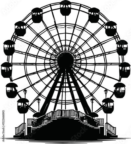 Silhouette of a ferris wheel isolated vector on white background