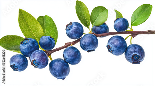 blueberries on a branch isolated on transparent white background, clipping path -
