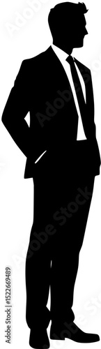 Silhouette of a Businessman Standing with Hands in Pockets