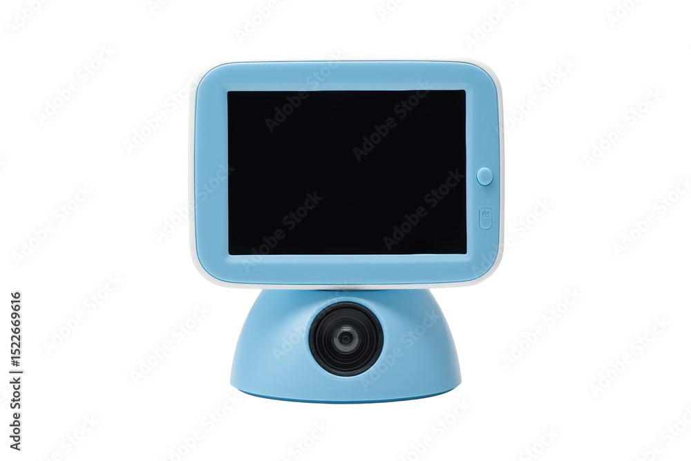 Blue smart home hub with touchscreen and camera for modern living, cut out Blue smart home hub with touchscreen and camera for modern living, cut out