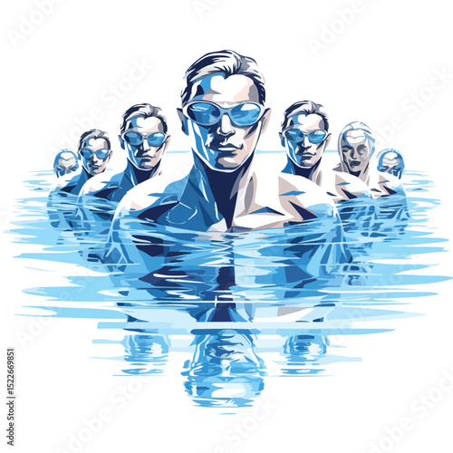 Professional Synchronized Swimming Team in Vector Illustration for Sports Events Promotion