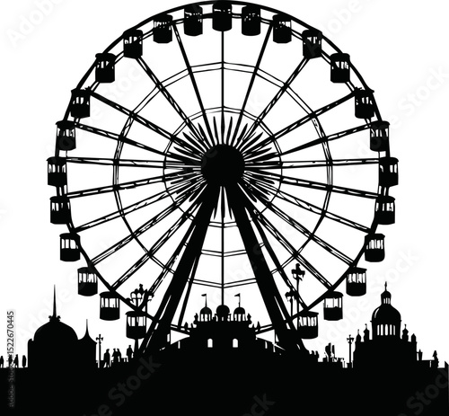 Silhouette of a ferris wheel isolated vector on white background