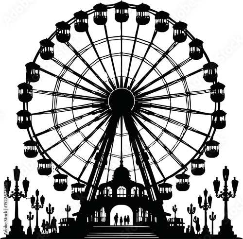 Silhouette of a ferris wheel isolated vector on white background