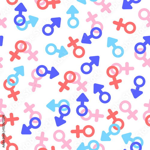 seamless pattern with gender symbols in doodle style in vector. Template for backgrounds backdrops prints wallpaper wrapping textile packaging