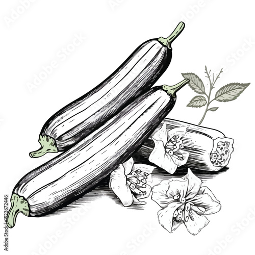 High-Quality Black and White Image of Fresh Zucchini Vegetable for Culinary Designs