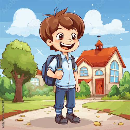 Cheerful Young Student Enjoying Playful Moment at School Yard Building