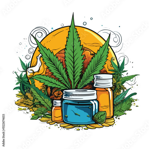 Cartoon Cannabis Natural Medicine Supplies Vector Illustration for Medical Use