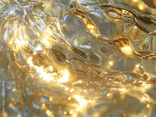 Macro of sunlit water surface with soft ripples and light reflections. Abstract aquatic texture that evokes calm, lightness, and summertime atmosphere. background