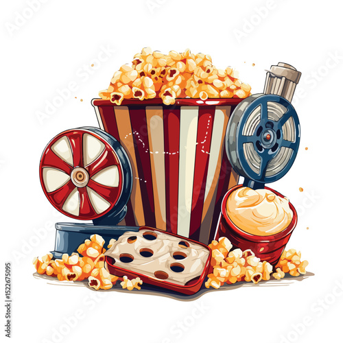 Professional Cinema Equipment and Concessions for Movie Theaters Illustration