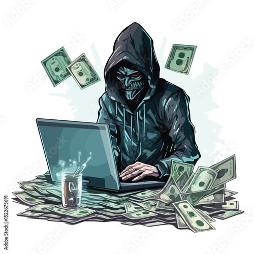 Professional Computer Hacker Man Character System Thief Illustration for Cybersecurity Concepts