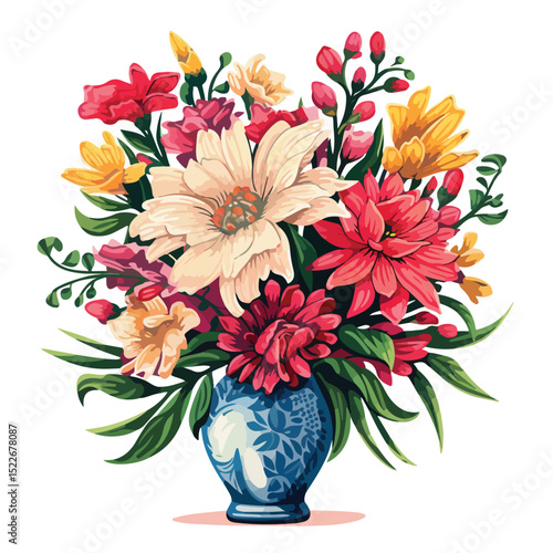 Elegant Flowers in Vase Vector Illustration on White Background