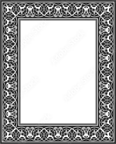 Elegant Frame Design: Intricate symmetrical frame design, with detailed ornamental elements framing empty area. It evokes a sense of formality and craftsmanship. 