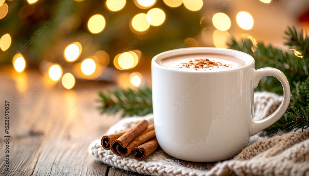 Obraz premium Cozy Christmas Mug of Hot Chocolate with Cinnamon Sticks