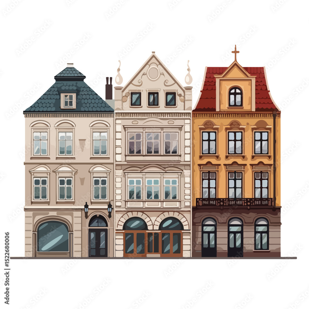 Naklejka premium Modern and Traditional House and Building Front Facades Vector Illustration for Architectural Design Projects